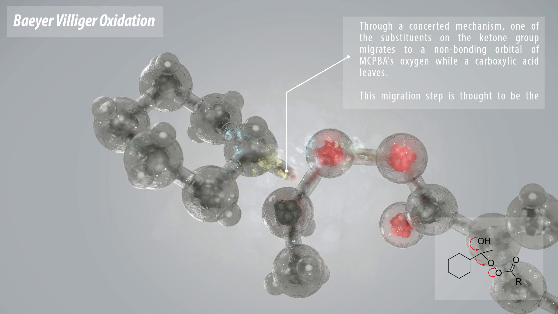 The educational video on the Baeyer-Villiger reaction is a detailed tutorial that explains the steps involved in the reaction. The video begins by defining the Baeyer-Villiger reaction and its significance in organic chemistry. It then proceeds to discuss the mechanism of the reaction, starting with the formation of the peracid and its attack on the carbonyl group of the substrate. The video explains each step involved in the reaction, including the formation of the intermediate, migration of the alkyl or aryl group, and the release of the product. The video also covers the factors affecting the yield of the Baeyer-Villiger reaction, such as the nature of the R group, reaction conditions, and catalysts. Overall, the video is an excellent resource for students and researchers interested in understanding the Baeyer-Villiger reaction and its applications.